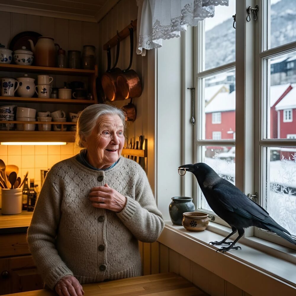 Jeden Morgen kam die Krähe an mein Fenster um Brotkrümel zu holen