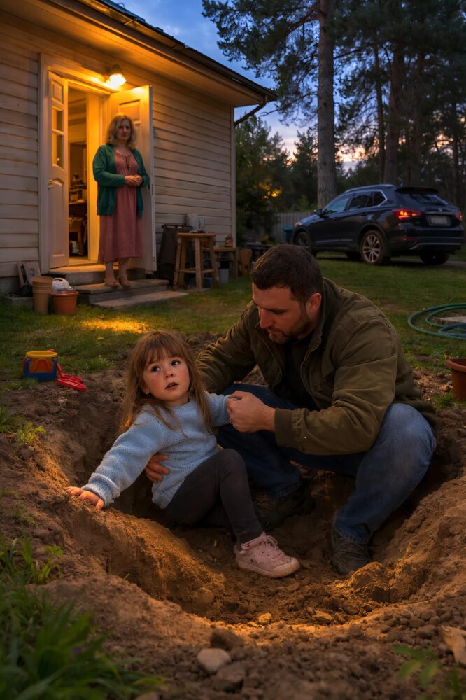 Ich fand meine Tochter zitternd in einer vier Fuß tiefen Grube im Hof meiner Schwiegermutter — so hatten sie beschlossen, sie zu „erziehen“ — und das Erste, was sie mir verängstigt zuflüsterte, war: „Papa, schau nicht in die andere Grube…“
